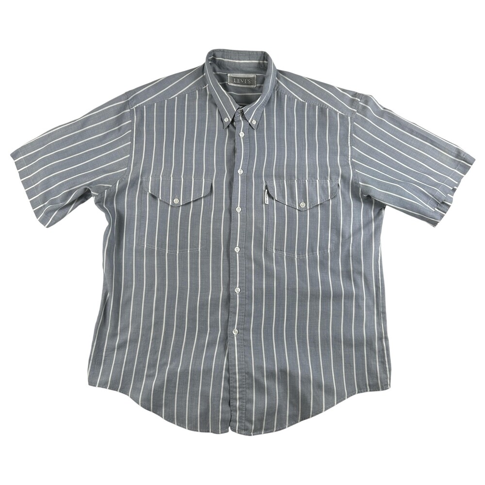 Vintage Levis Shirt Mens XL Gray White Vertical Stripe Western Button Up 90s
